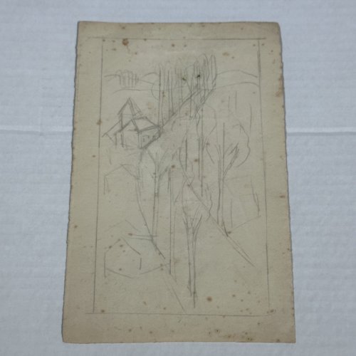 Aquarelle sur papier par Jeanne Guini 1937 Cauneille route de Pau XXe L1026