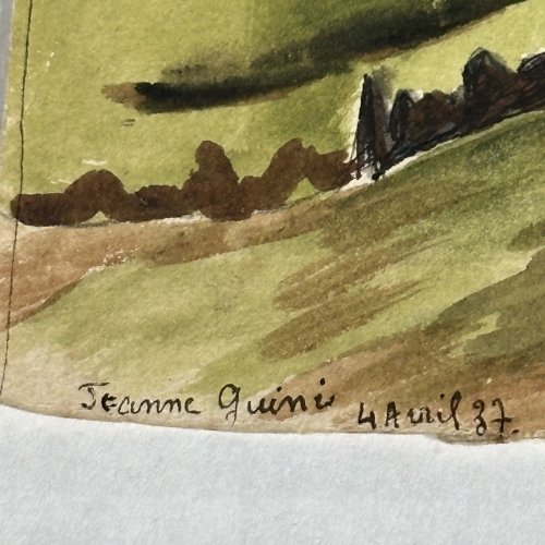 Aquarelle sur papier par Jeanne Guini 1937 Cauneille route de Pau XXe L1026