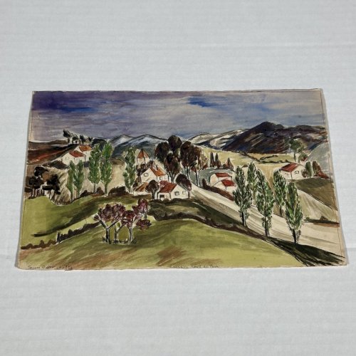 Aquarelle sur papier par Jeanne Guini 1937 Cauneille route de Pau XXe L1026