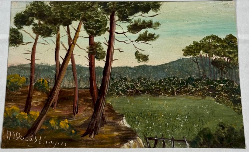 Aquarelle sur papier par M. Ducas représentant des arbres XXe L1016