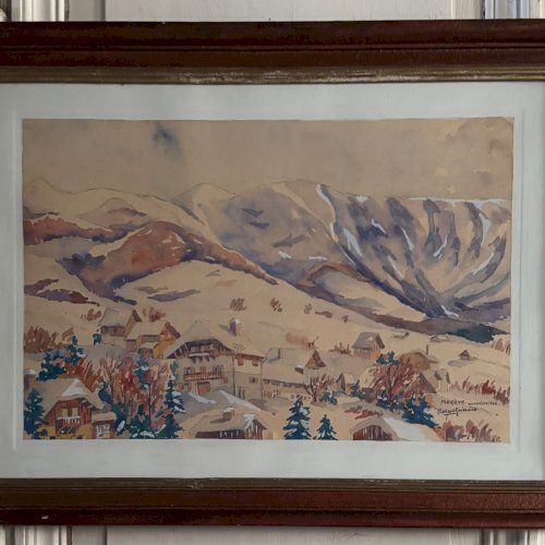 Aquarelle sur papier par Robert Gaillard XXe Megève 1944 A5696