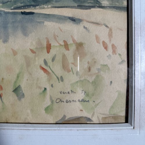 Aquarelle sur papier paysage bord de Loire 1957 par Marcel Chesneau L9603