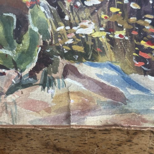 Aquarelle sur papier paysage marin avec bateaux par V apper XXe L1035