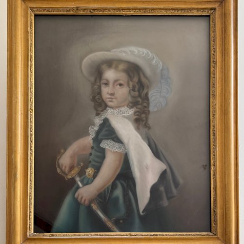Aquarelle sur papier portrait de jeune fille avec une épée XIXe A5693