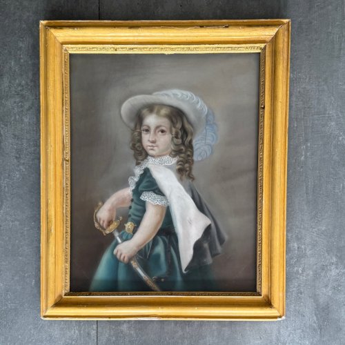 Aquarelle sur papier portrait de jeune fille avec une épée XIXe A5693