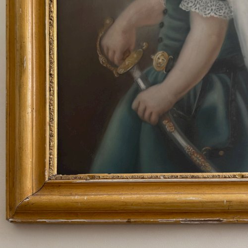 Aquarelle sur papier portrait de jeune fille avec une épée XIXe A5693