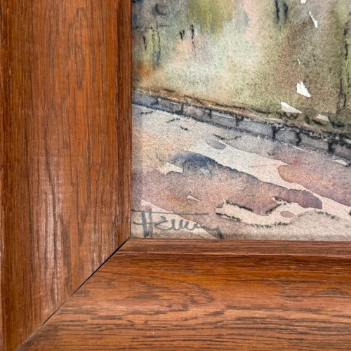 Aquarelle sur papier représentant l'entrée d'une maison début XXe A5849