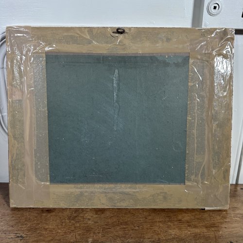 Aquarelle sur papier représentant un bord de plage début XXe cadre doré L9612