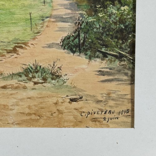 Aquarelle sur papier représentant un chemin par C. Piveteau 1915 A5850