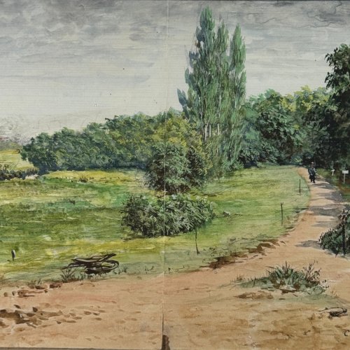 Aquarelle sur papier représentant un chemin par C. Piveteau 1915 A5850