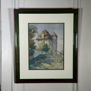 Aquarelle sur papier représentant une propriété par G. Tribel 1943 L1069