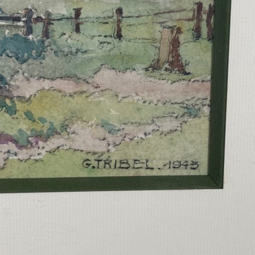 Aquarelle sur papier représentant une propriété par G. Tribel 1943 L1069
