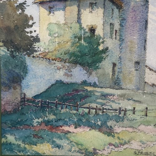 Aquarelle sur papier représentant une propriété par G. Tribel 1943 L1069