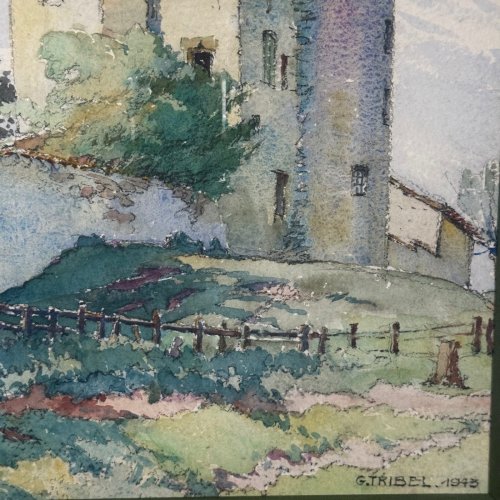 Aquarelle sur papier représentant une propriété par G. Tribel 1943 L1069
