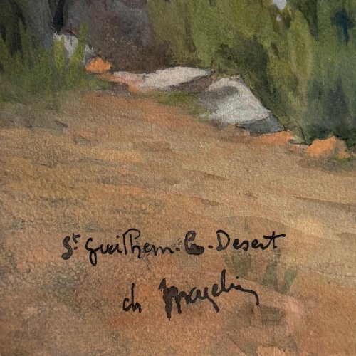 Aquarelle sur papier Saint-Guilheme-le-Désert par Ch. Mazelin XXe A5765