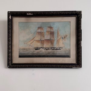 Aquarelle sur papier un trois-mâts bateau français XIXe par Th. Cochard A5768