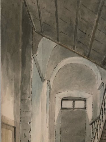 Aquarelle Sur Papier XIXe 1850 Drawing Peinture Château Ancien Art Old Dessin