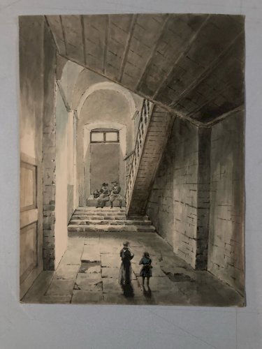 Aquarelle Sur Papier XIXe 1850 Drawing Peinture Château Ancien Art Old Dessin