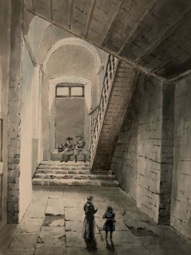 Aquarelle Sur Papier XIXe 1850 Drawing Peinture Château Ancien Art Old Dessin