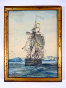 Watercolor WORLD TOUR THE FRIGATE LA NOVARA IN FRONT OF ST PAUL ISLAND by SIRON 1873