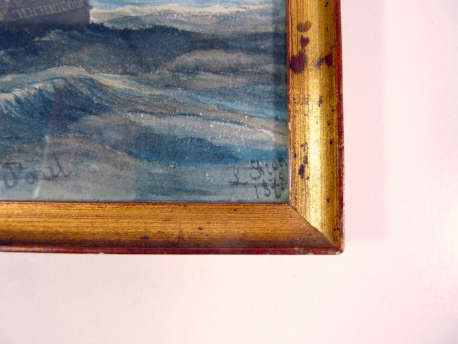 Aquarelle TOUR DU MONDE LA FREGATE LA NOVARA DEVANT L'ILE ST PAUL par SIRON 1873