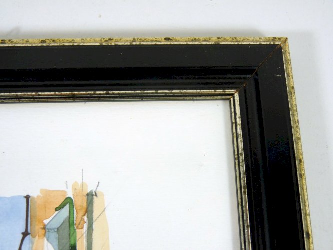 Aquarelle XX° MAISON d'ITALIE signée V. Esposito cadre bois sous verre
