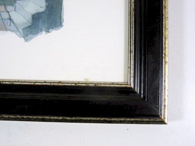 Aquarelle XX° MAISON d'ITALIE signée V. Esposito cadre bois sous verre
