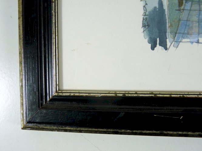 Aquarelle XX° MAISON d'ITALIE signée V. Esposito cadre bois sous verre