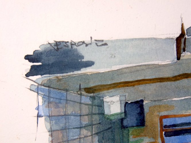 Aquarelle XX° MAISON d'ITALIE signée V. Esposito cadre bois sous verre