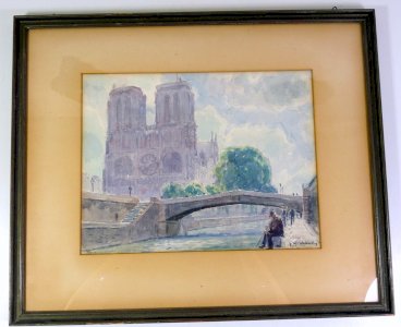 Aquarelle XX° VUE DE STRASBOURG signée Gustave Muller Valentin, cadre sous verre