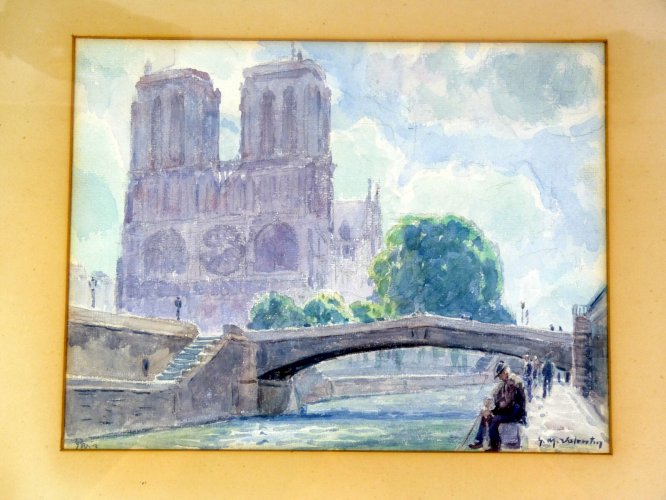 Aquarelle XX° VUE DE STRASBOURG signée Gustave Muller Valentin, cadre sous verre