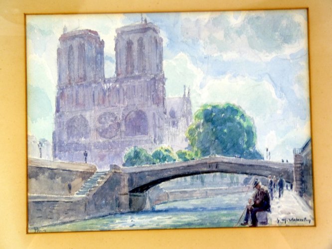 Aquarelle XX° VUE DE STRASBOURG signée Gustave Muller Valentin, cadre sous verre