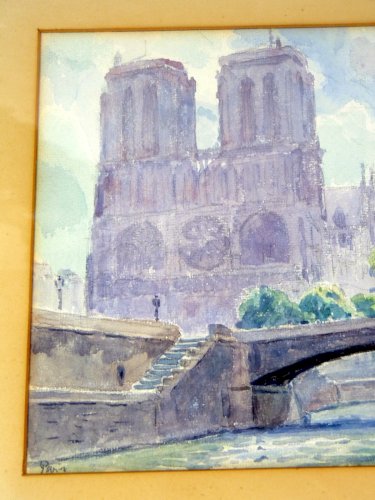 Aquarelle XX° VUE DE STRASBOURG signée Gustave Muller Valentin, cadre sous verre
