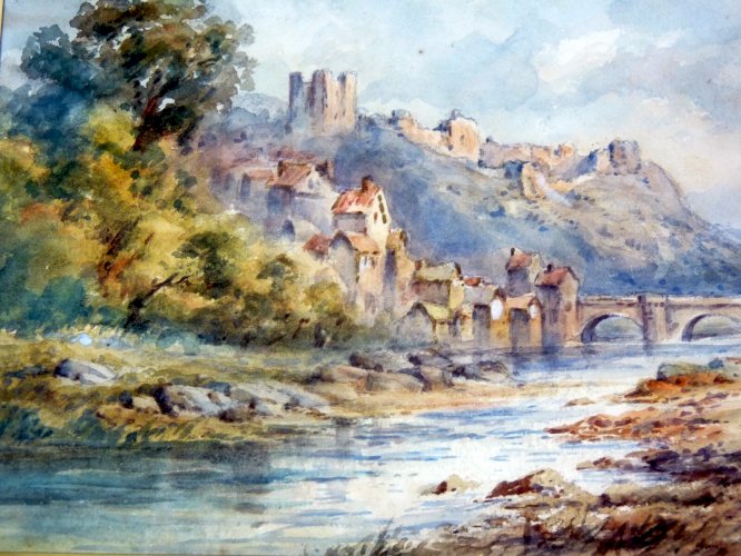 Aquarelle1 XIX° SCOTTISH SCHOOL "AU BORD DE LA RIVIERE" signée James W. Ferguson