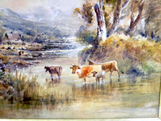 Aquarelle2 XIX° SCOTTISH SCHOOL "SCENE BUCOLIQUE" signée James W. Ferguson