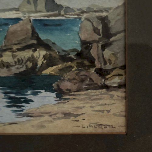 Aquarelles sur papier représentant des côtes rocheuses XXe par L. Roger A5716