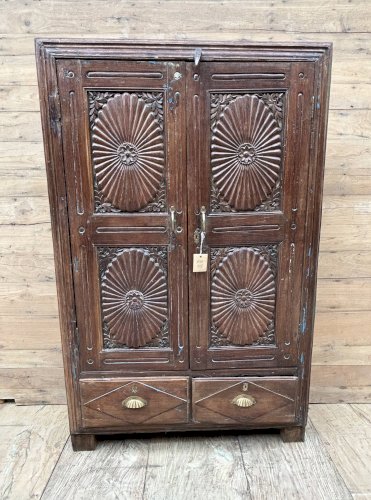 armoire de Bikaner- Rajasthan ciselée en teck birman