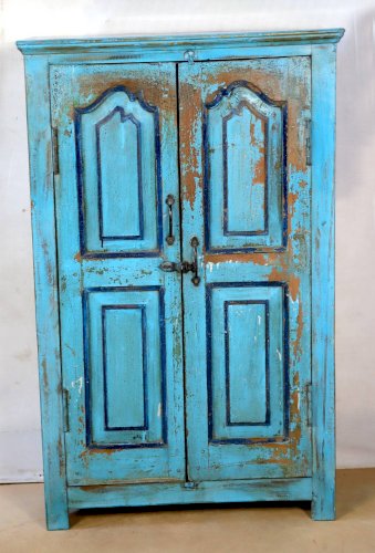 Armoire en teck birman avec patine bleu d’origine