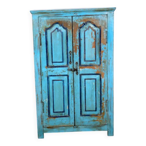 Armoire en teck birman avec patine bleu d’origine