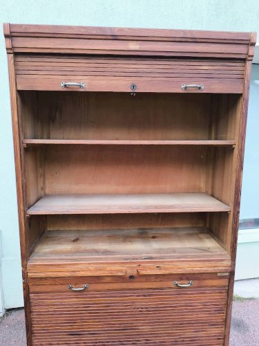 Armoire secrétaire rideaux bois rangement volet vintage années 1940