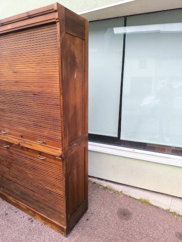 Armoire secrétaire rideaux bois rangement volet vintage années 1940