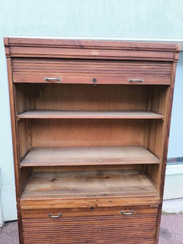 Armoire secrétaire rideaux bois rangement volet vintage années 1940