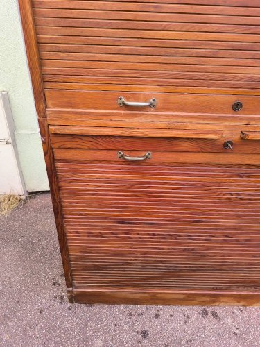 Armoire secrétaire rideaux bois rangement volet vintage années 1940
