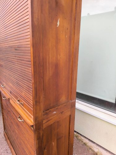 Armoire secrétaire rideaux bois rangement volet vintage années 1940