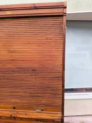 Armoire secrétaire rideaux bois rangement volet vintage années 1940