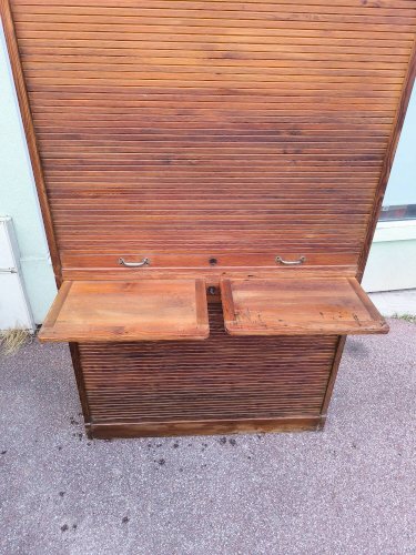 Armoire secrétaire rideaux bois rangement volet vintage années 1940