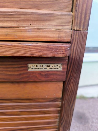 Armoire secrétaire rideaux bois rangement volet vintage années 1940