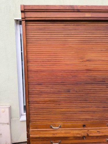 Armoire secrétaire rideaux bois rangement volet vintage années 1940