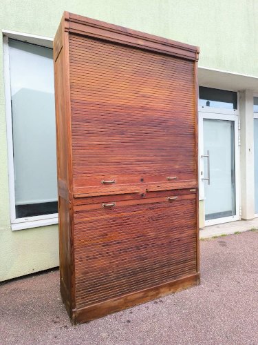 Armoire secrétaire rideaux bois rangement volet vintage années 1940
