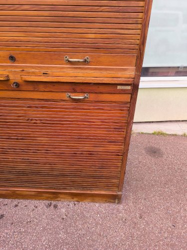 Armoire secrétaire rideaux bois rangement volet vintage années 1940